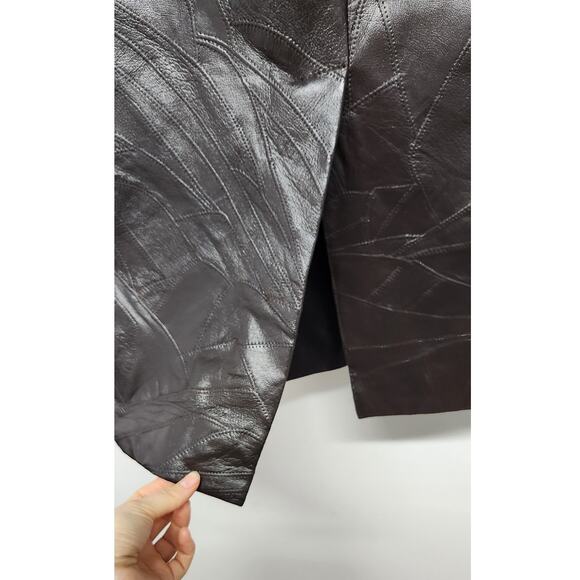 Vintage Mattina T Brown Genuine Leather Patchwork Mob Wife Midi Skirt, Size 12 - Picture 5 of 12